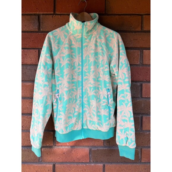 Chubbies Fleece Jacket Mens Medium Palm Tree Fluorescent Green Neon Full Zip - Picture 1 of 14